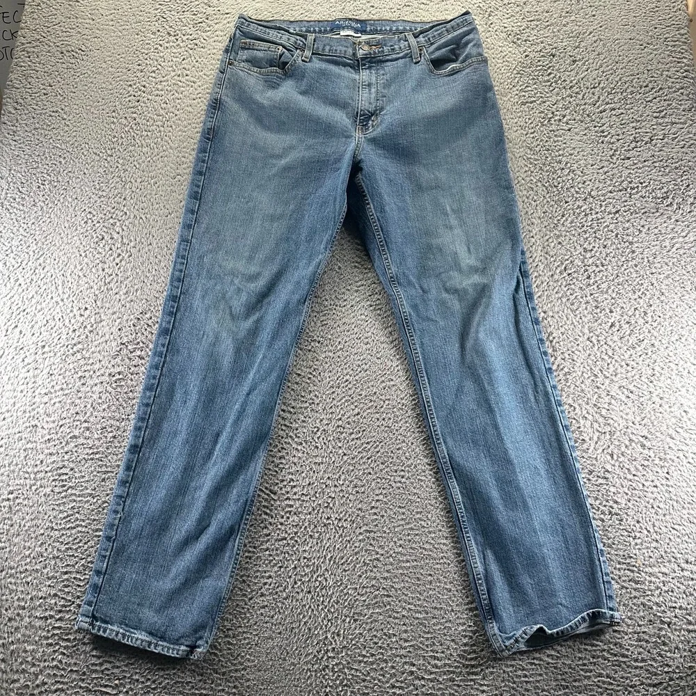 Arizona Flex Jeans Mens 34x32 Blue Denim Straight Relaxed Faded Workwear Stretch